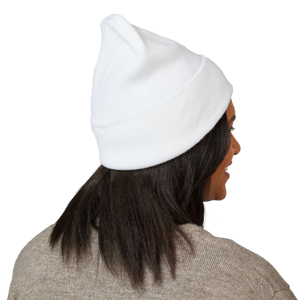 Embroidered Red Monogram Cuffed Beanie — Classic Knit Winter Hat