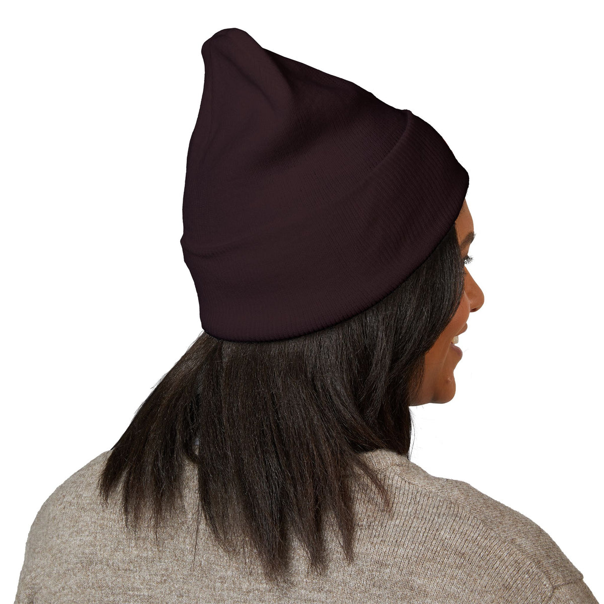 Embroidered Red Monogram Cuffed Beanie — Classic Knit Winter Hat