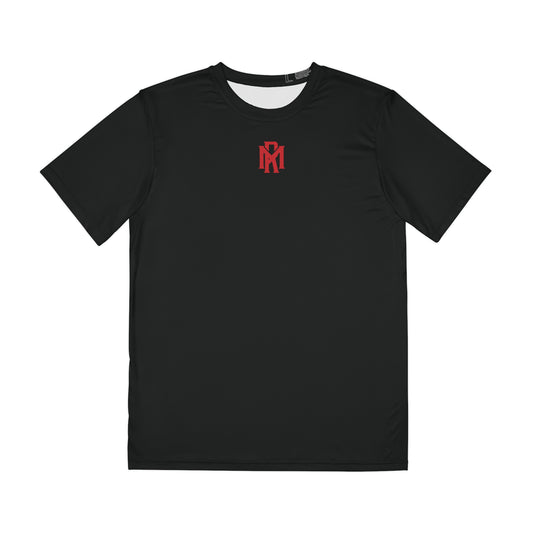Men's Black Performance Tee with Red Minimal Logo