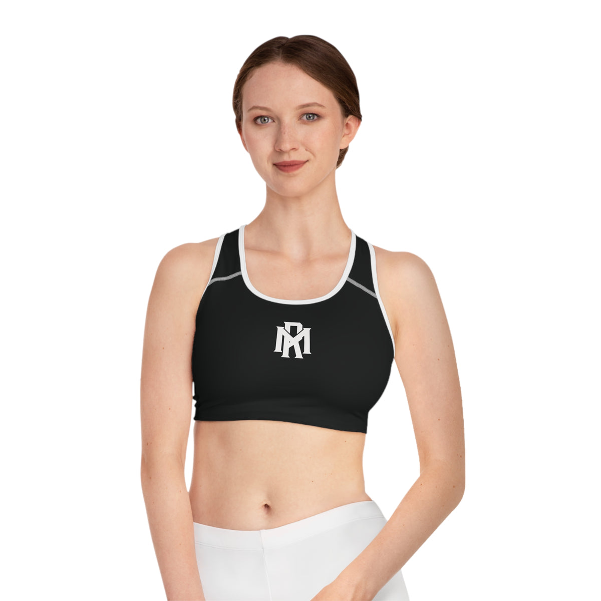 Monogram Performance Sports Bra — Black Athletic Racerback