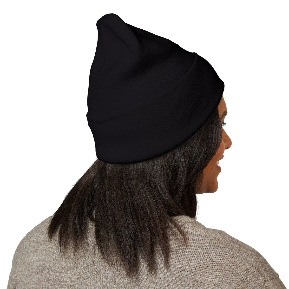 Embroidered Red Monogram Cuffed Beanie — Classic Knit Winter Hat