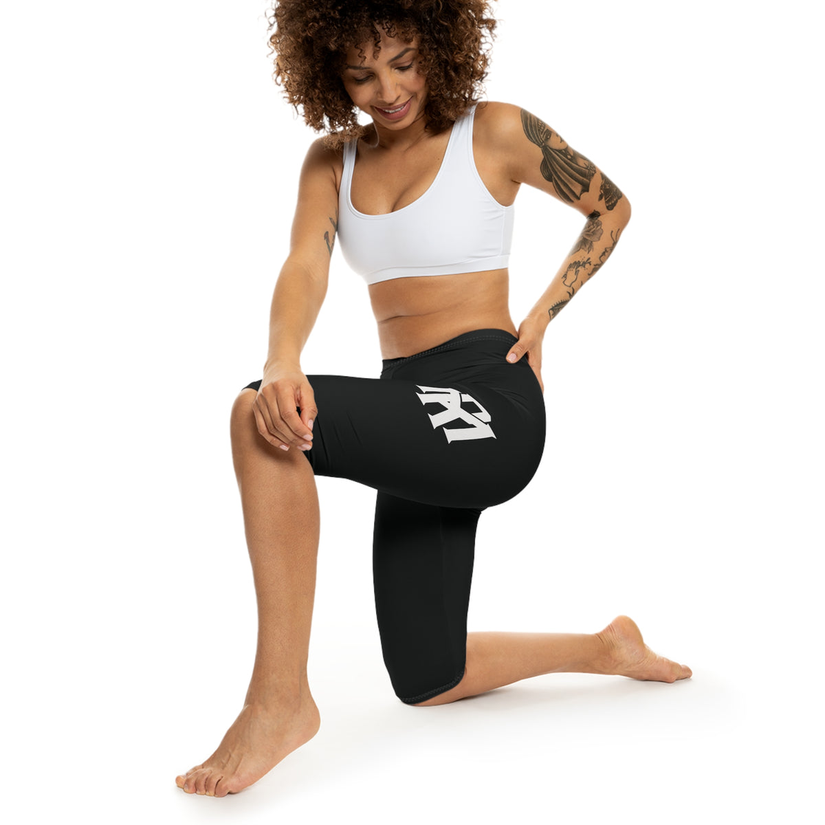 Capri Leggings — Black Side Logo Women’s Athletic Capris