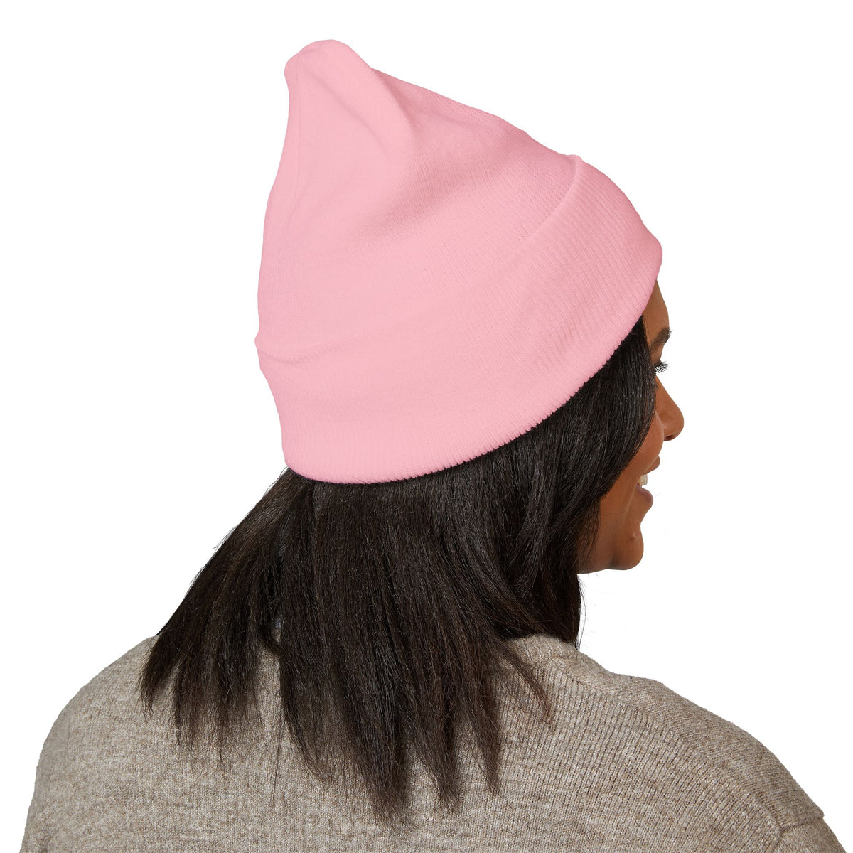 Embroidered Red Monogram Cuffed Beanie — Classic Knit Winter Hat