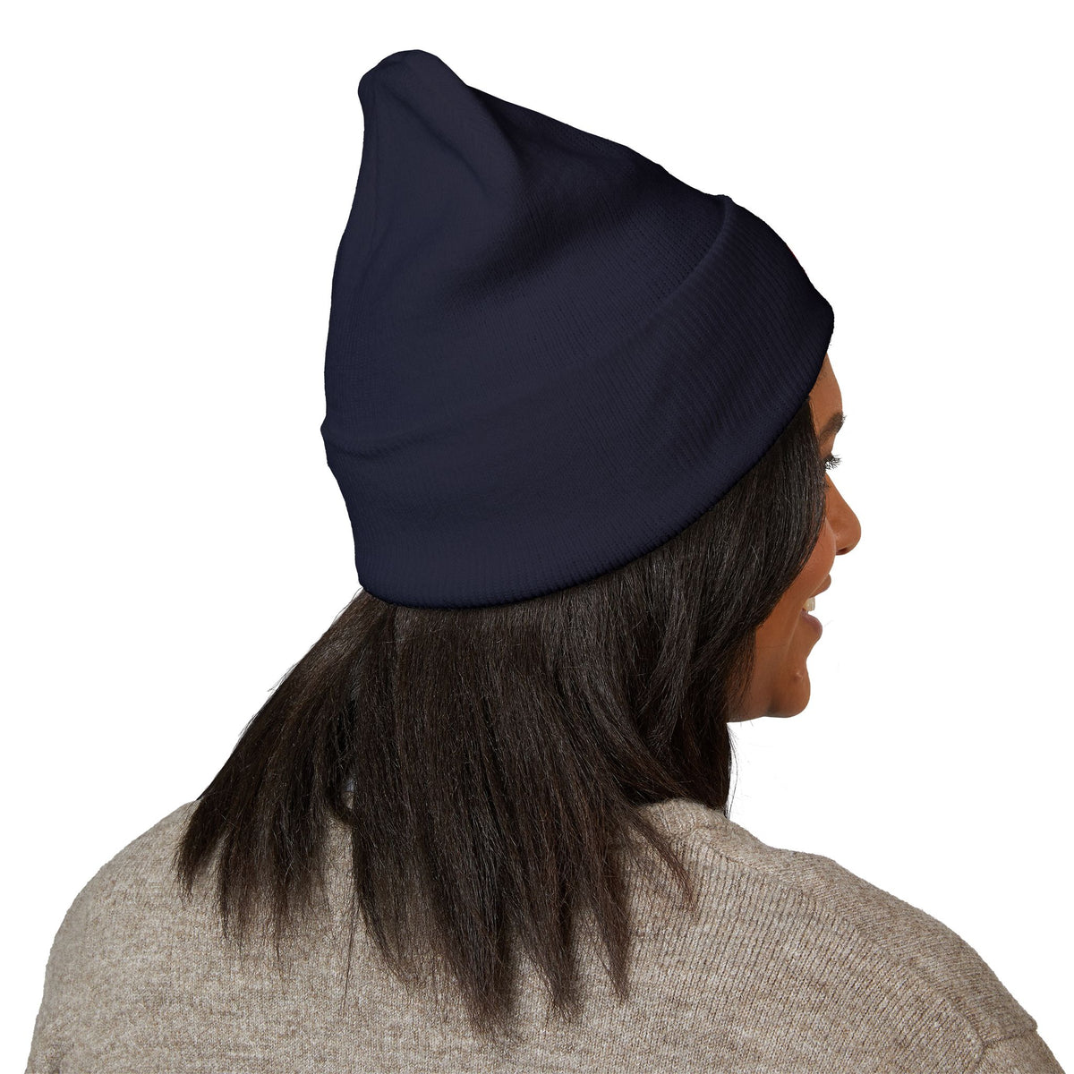 Embroidered Red Monogram Cuffed Beanie — Classic Knit Winter Hat