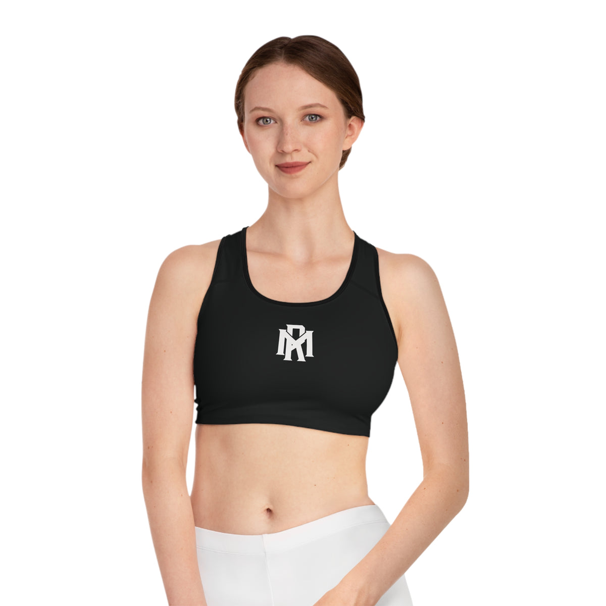Monogram Performance Sports Bra — Black Athletic Racerback